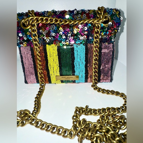 NWOT Kurt Geiger Rainbow Sequin Chain Shoulder Bag – Statement Piece - Picture 4 of 16